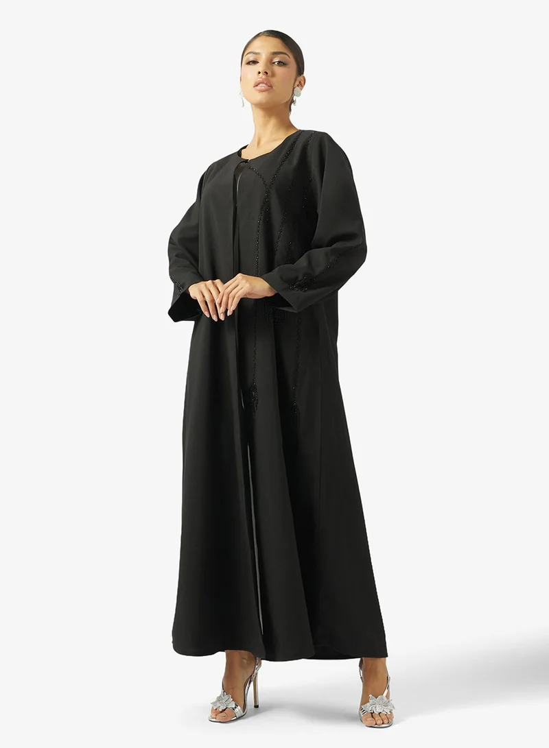 Black Embellished Abaya With Sheila